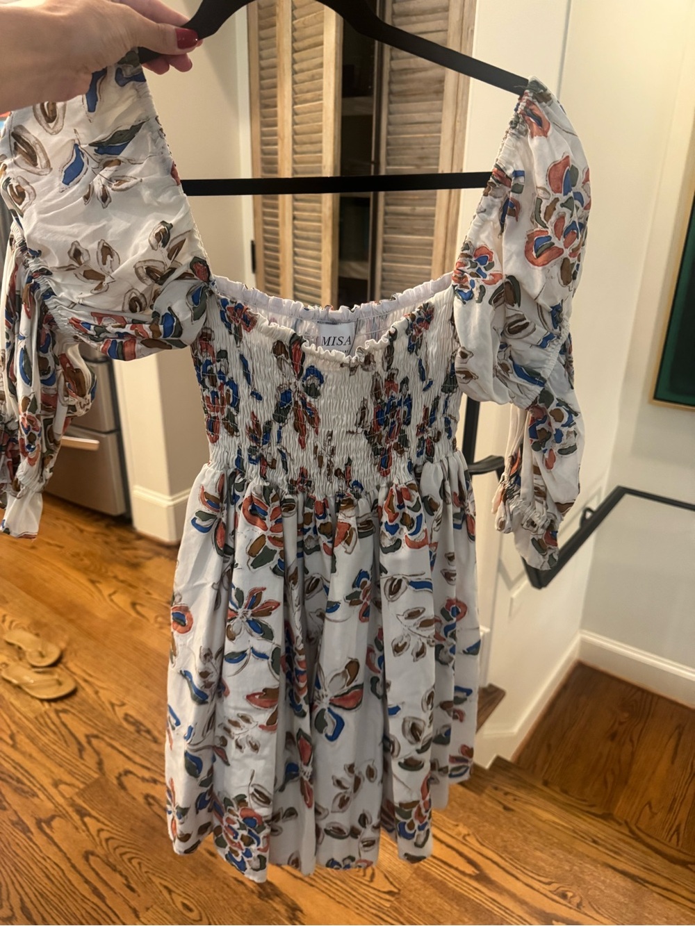 Misa Los Angeles White Floral Mini Dress with Blue & Rust Accents